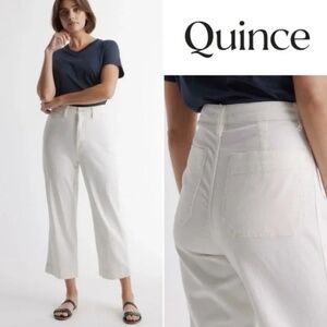 Quince Organic Stretch Cotton Twill Wide-Leg Crop Pants Ivory 26